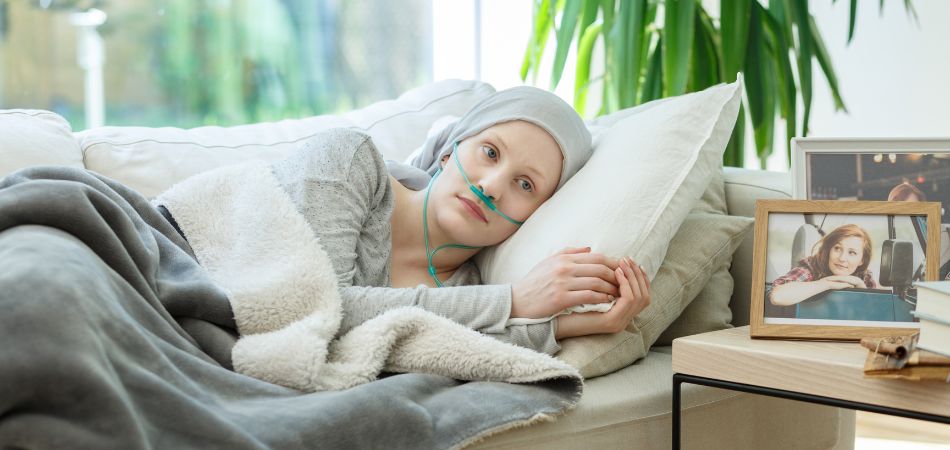 Woman with a breathing tube
